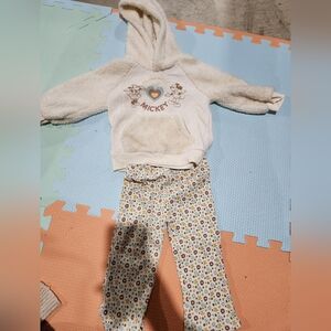 Disney Cream and Brown Floral Mickey  And Minnie Matching Set